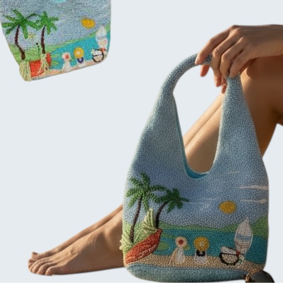 Viral TikTok Beaded Beach Tote | Coastal Grandmother Preppy Vacation Bag - Picture 10 of 11